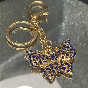 Elegant Gold and Blue Butterfly Keychain/bag charm